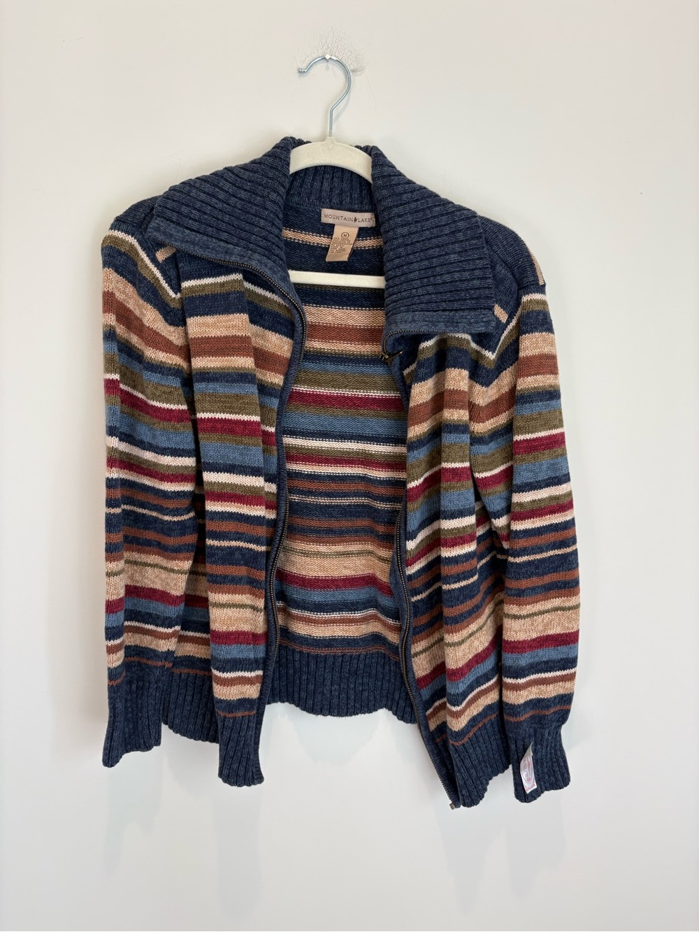 Mountain Lake Women’s Navy Multicolor Striped Zip Cardigan